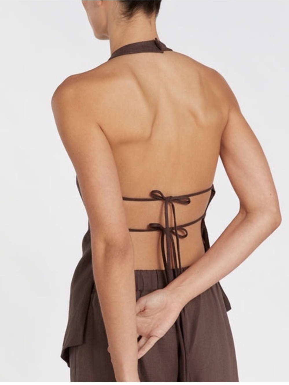 DISSH Serena top & Wide-Leg Linen Pants in chocolate brown. - Picture 2 of 6